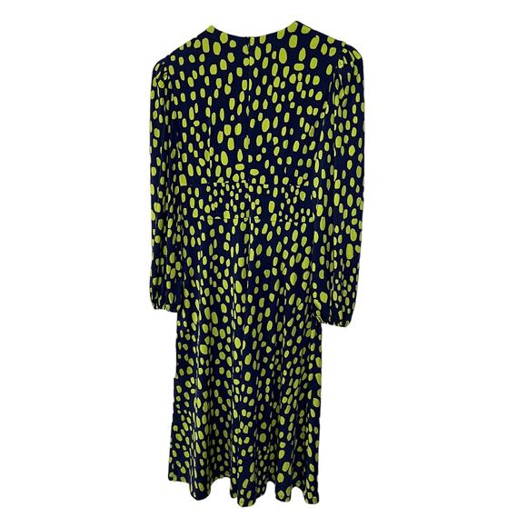 Maggy London Dress V-Neck Midi Back Zip Dark Blue Green Dot Career Work Size 4 - Picture 2 of 13
